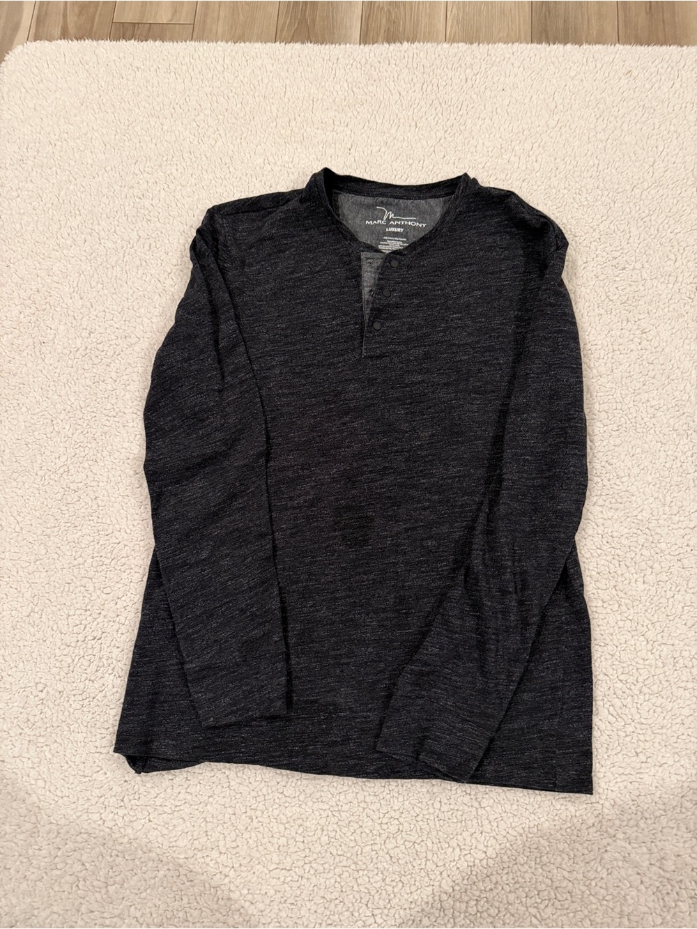 Marc Anthony Charcoal Gray Snap Henley Shirt Size M